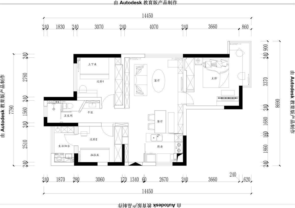 75㎡现代风格户型图装修案例