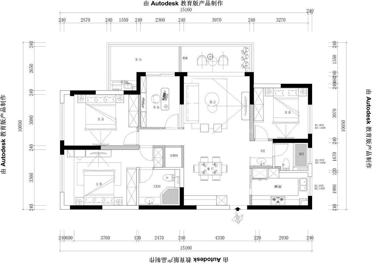 126㎡现代风格户型图装修案例