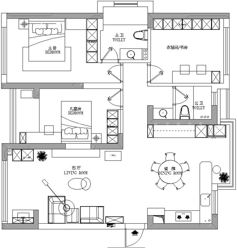 120㎡简约风格户型图装修案例