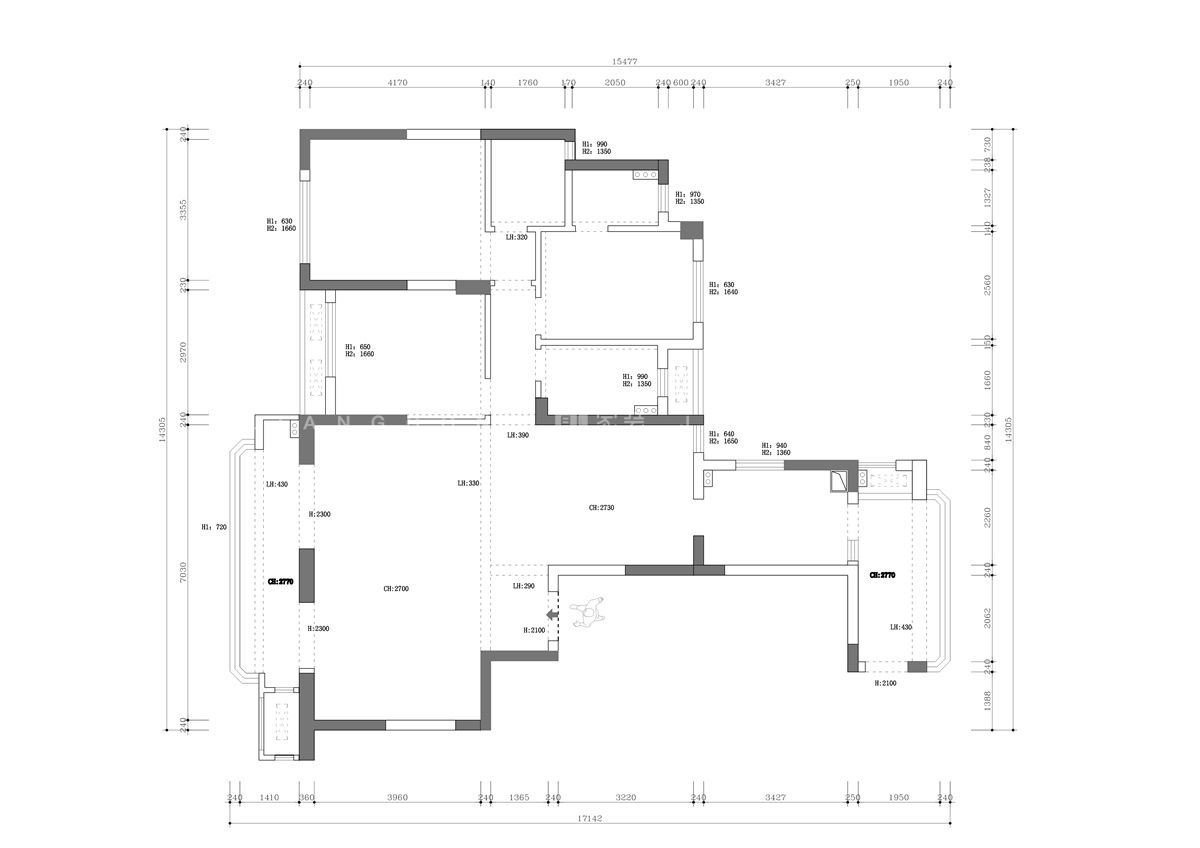 160㎡现代风格户型图装修案例