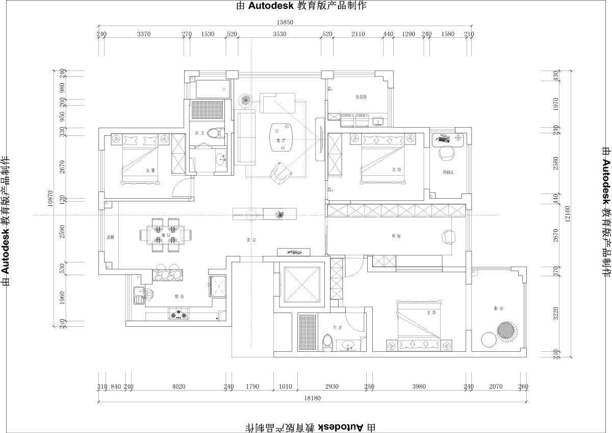 146㎡现代风格户型图装修案例
