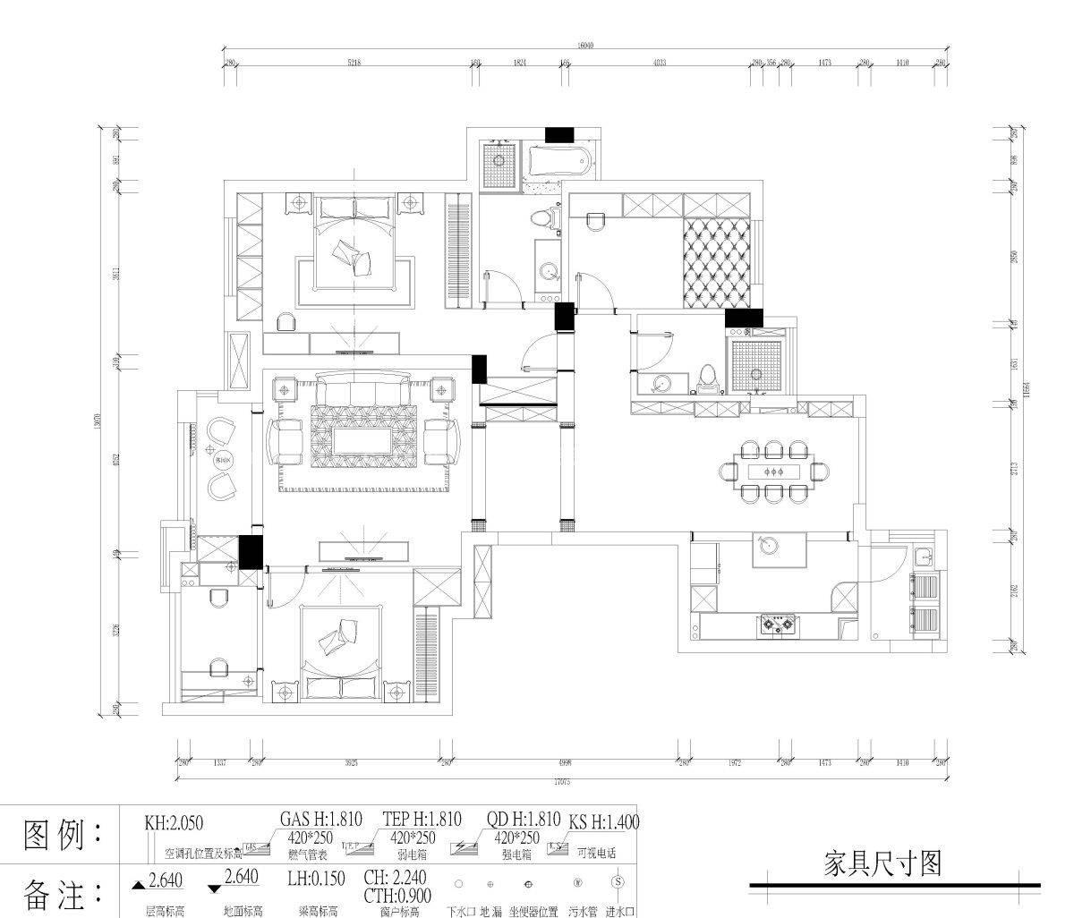 150㎡轻奢风格户型图装修案例