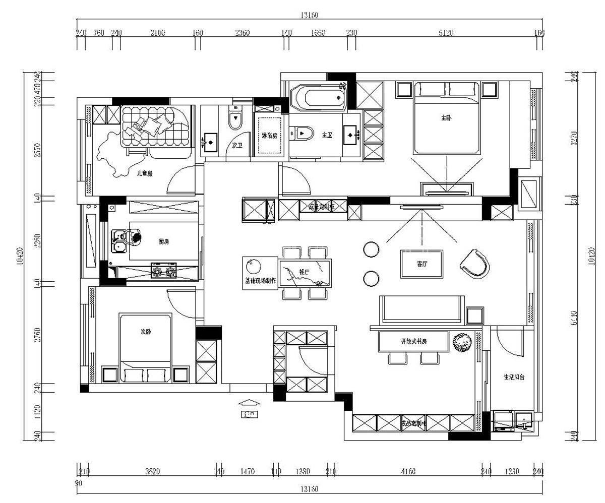 120㎡现代风格户型图装修案例