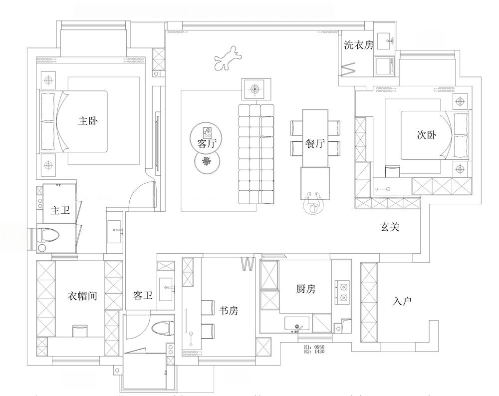 143㎡意式风格户型图装修案例