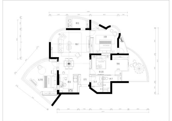 127㎡简约风格户型图装修案例