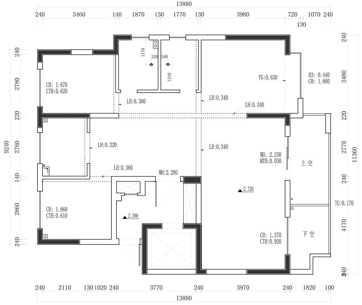 120㎡轻奢风格户型图装修案例