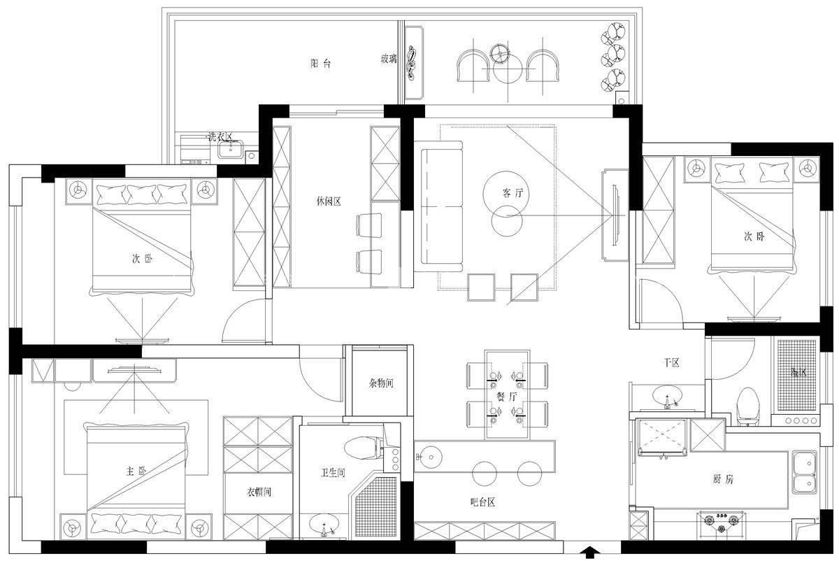 126㎡简约风格户型图装修案例
