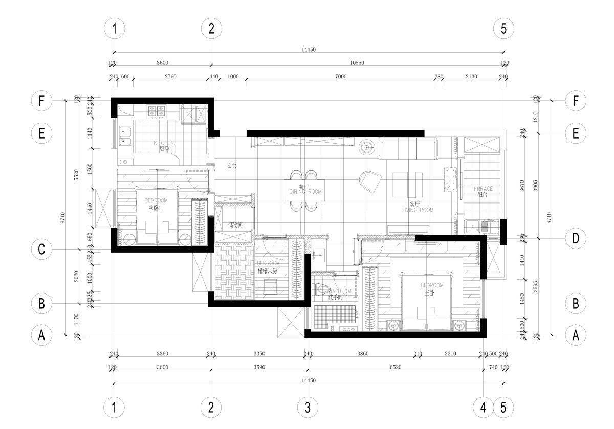 97㎡现代风格户型图装修案例