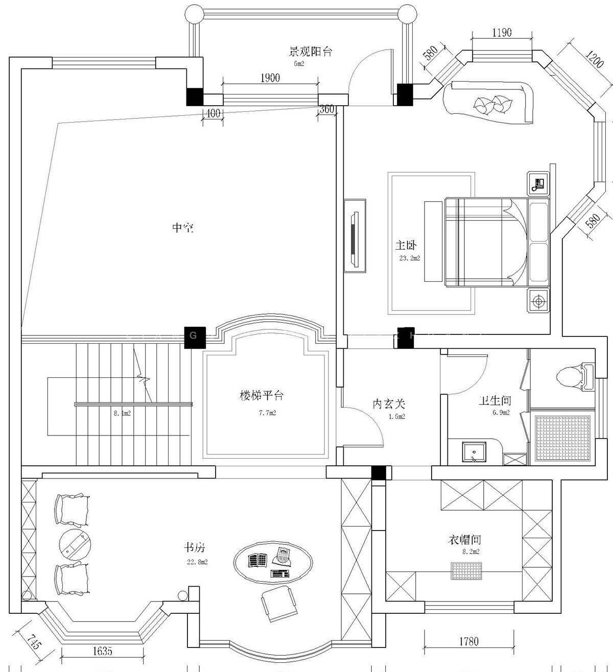 500㎡美式风格户型图装修案例